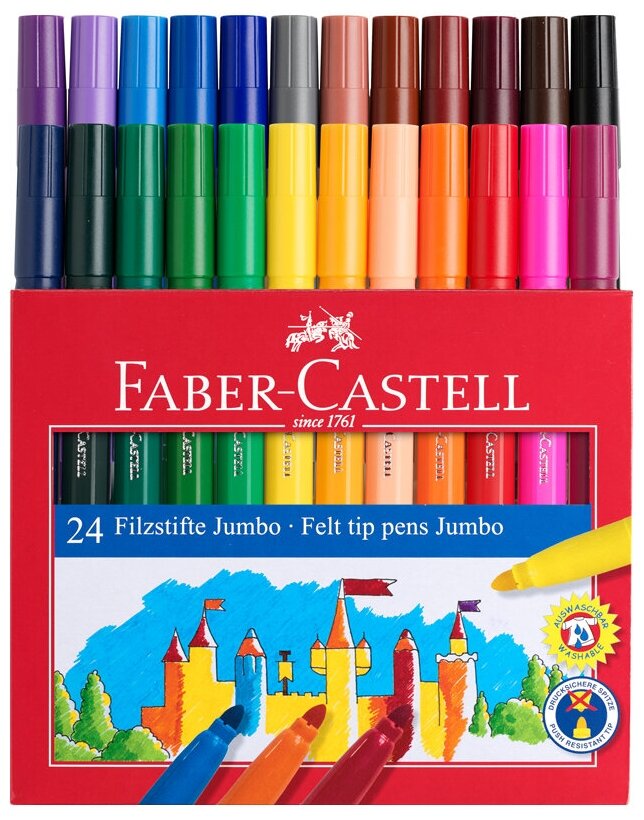 Набор фломастеров 24 цвета Faber-Castell Jumbo (линия 1мм, смываемые) картон (554324)