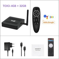 Комплект: TOX3 4/32 Gb IPTV Android TV приставка на Amlogic S905X4. Ревизия-2 + Аэро-голосовой пульт G10s Pro с подсветкой.