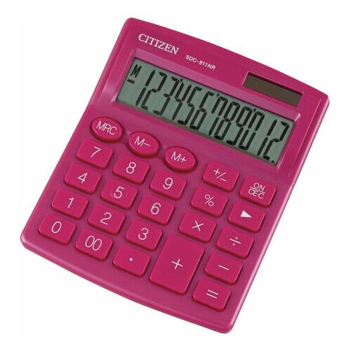 Калькулятор настольный CITIZEN SDC-812NRPKE КОМПАКТНЫЙ (124х102 мм) 12 разрядов двойное питание РОЗОВЫЙ 1 шт.