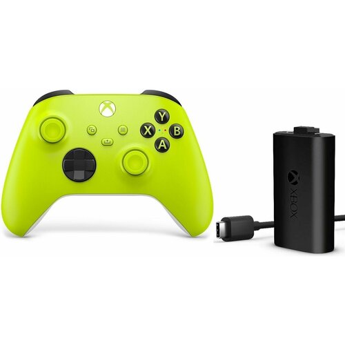 Геймпад Microsoft беспроводной Series S / X / Xbox One S / X Electric Volt зеленый + Оригинальный аккумулятор play and charge kit USB - Type C