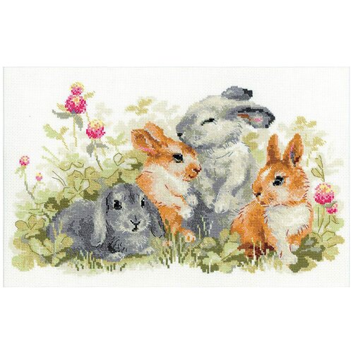 Риолис Набор для вышивания Забавные крольчата 40 х 25 см (1416), разноцветный, 25 х 40 см