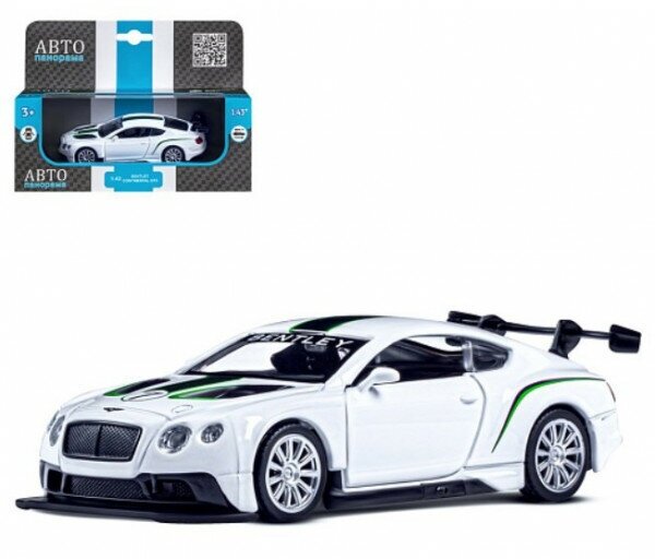 ТМ "Автопанорама" Машинка металлическая 1:43 Bentley Continental GT3, белый, откр. двери, инерция, в/к 17,5*12,5*6,5 см JB1200135