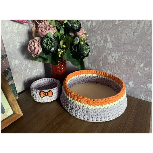 Набор из 2 корзинок для хранения мелочей/органайзер для косметики/ декор для дома/для спальни/для детской/корзины ручной работы/из трикотажной пряжи