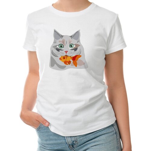 Женская футболка «Кот и золотая рыбка» (XL, черный)