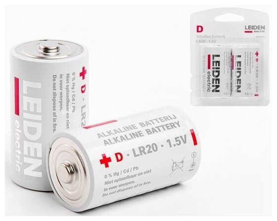 Батарейка D LEIDEN ELECTRIC 1,5 V алкалиновая 2 штуки (808005)