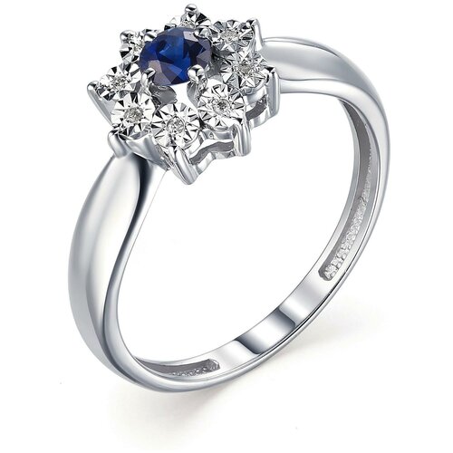 фото Алькор кольцо с сапфиром и бриллиантами из белого золота 13224-202, размер 16.5