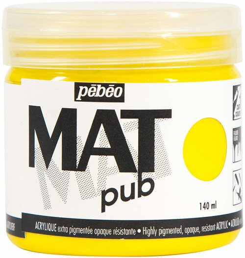 Краска акриловая Pebeo экстра матовая, Mat pub №2 140 мл, цвет желтый основной