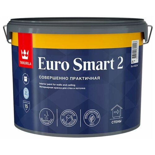 Краска акриловая Tikkurila Euro Smart 2 для стен и потолков, база A, 9л