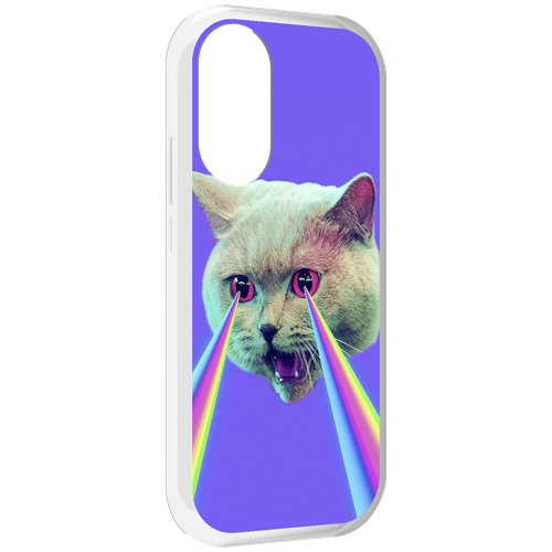 Чехол MyPads кот с радугой в глазах для Honor X7 задняя-панель-накладка-бампер