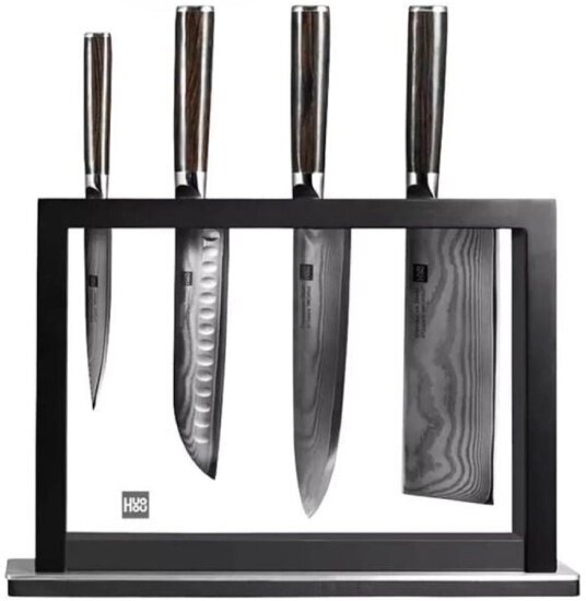 Набор кухонных ножей Huohou Damascus Kitchen Knife Set 4+1 на подставке, HU0073, дамасская сталь, 5 предметов