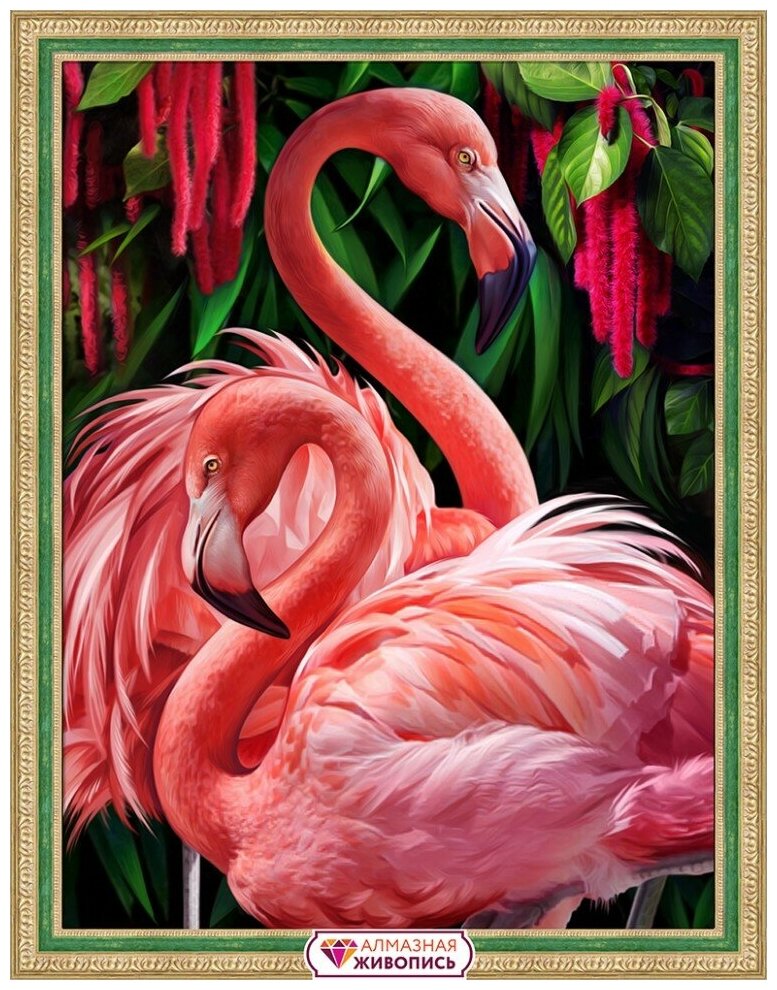 Пара фламинго #АЖ-1739 Алмазная живопись Набор алмазная мозаика 30 х 40 см