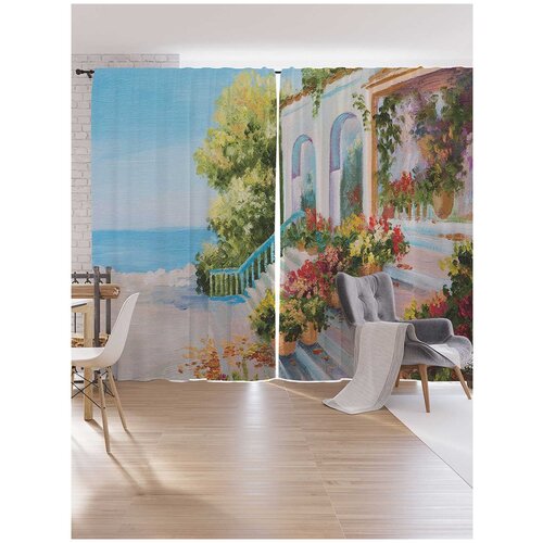 фото Шторы под лён ambesonne "из дома в море", серия oxford delux, 340х265 см joyarty