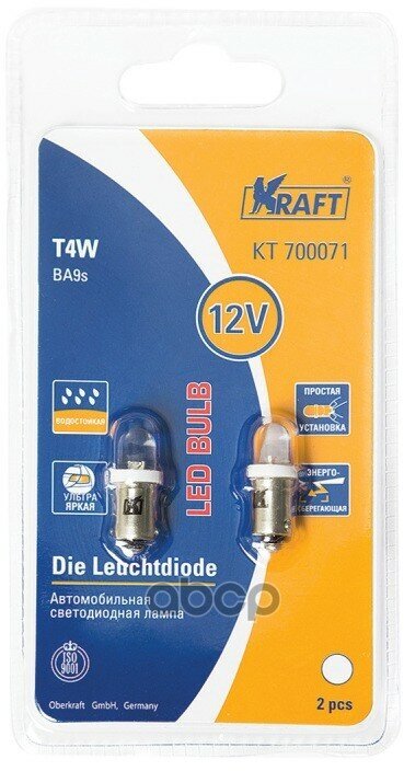 Лампа Светодиодная 12V T4w 4W Ba9s Kraft 2 Шт. Картон Kt700071 Kraft арт. KT700071