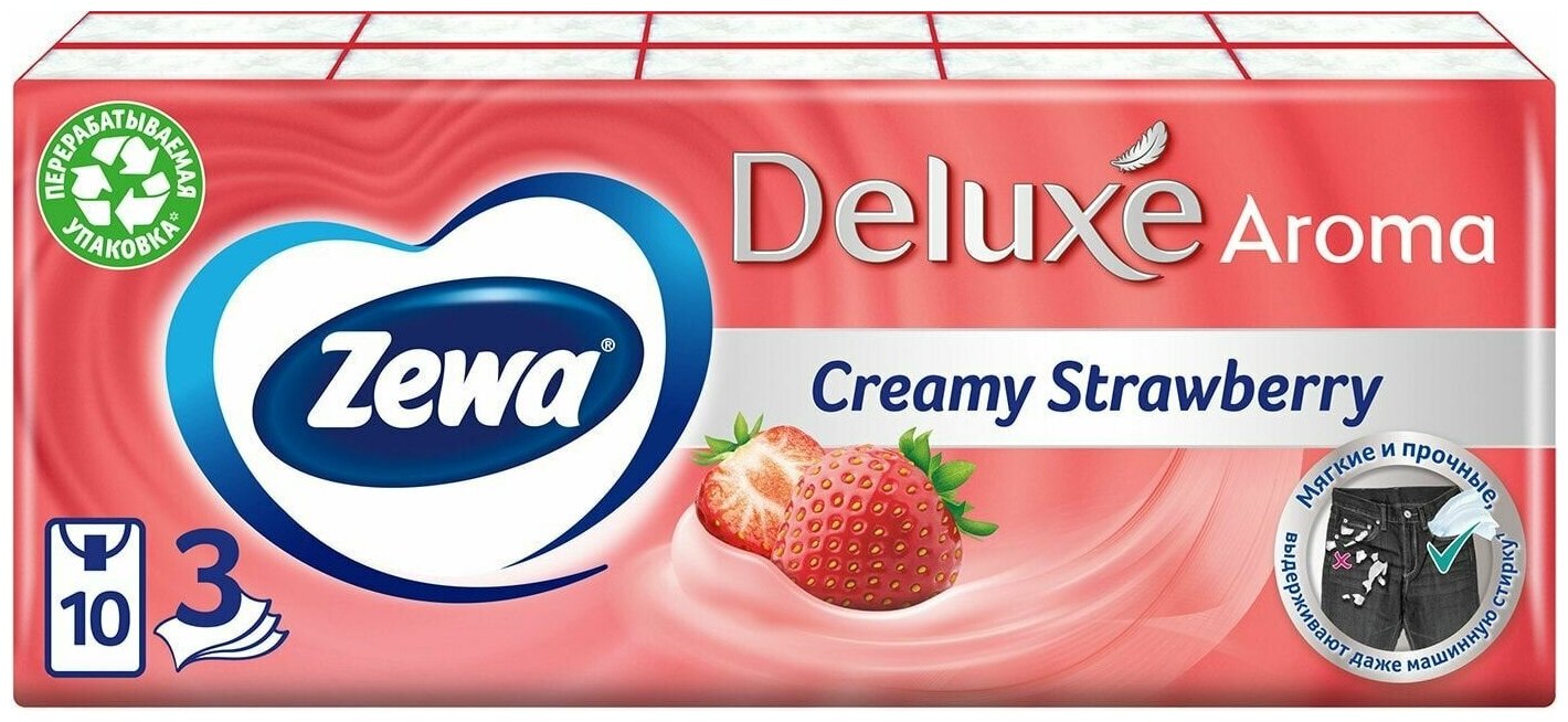 Носовые платки Zewa Deluxe Creamy Strawberry 10*10шт - фотография № 1