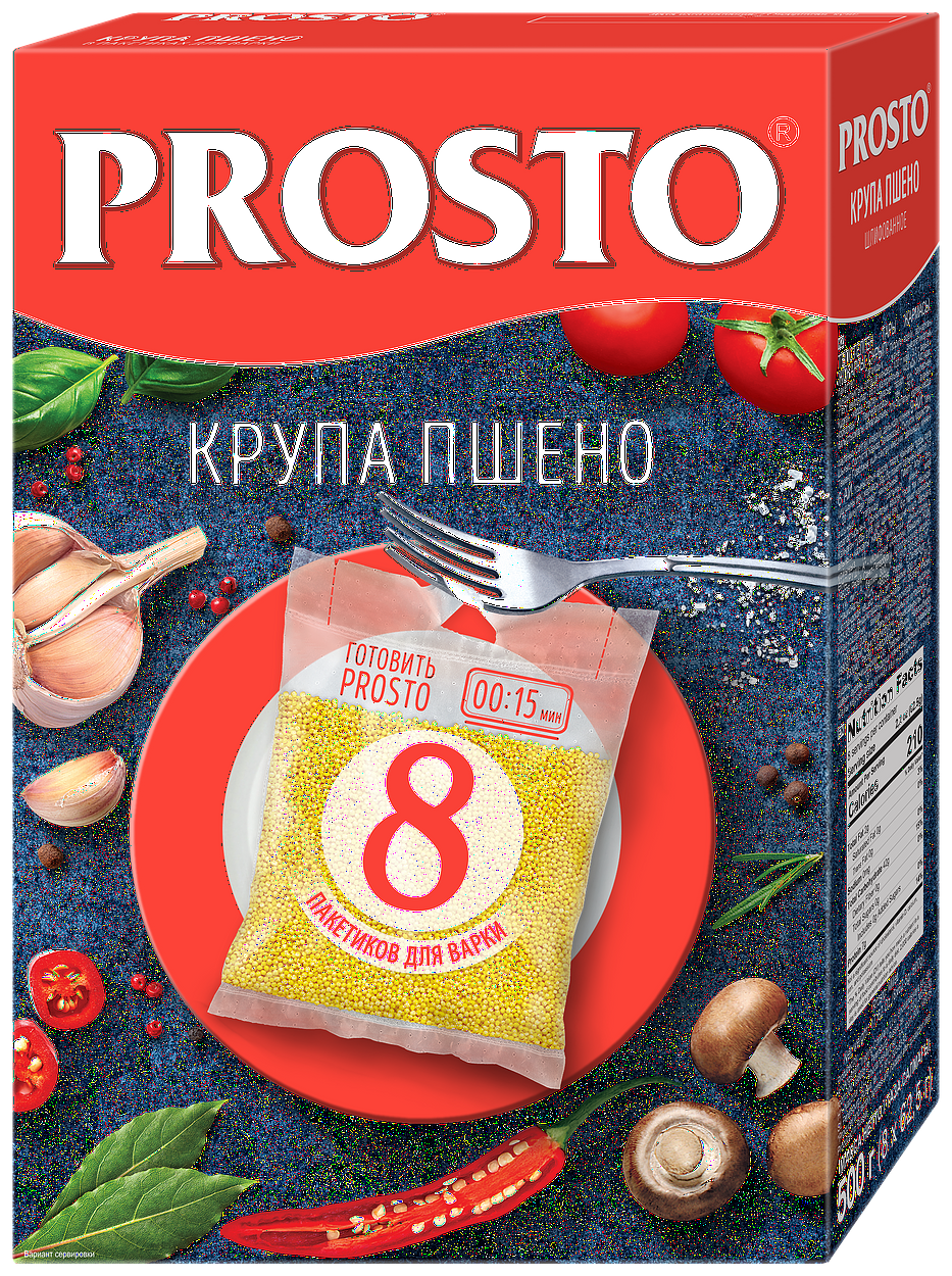 Пшено шлифованное Prosto 500г, 8 пакетиков х 62,5г