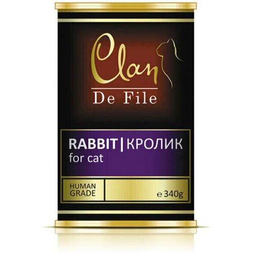 Корм полнорационный консервированный CLAN De File для кошек Кролик, 340гр, 6 шт.