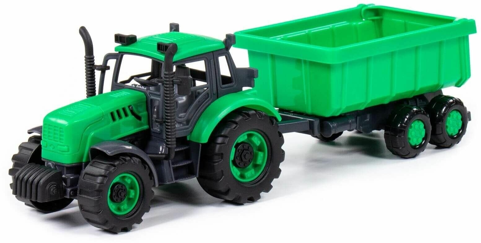 Трактор "Прогресс" с прицепом инерционный зелёный 91284