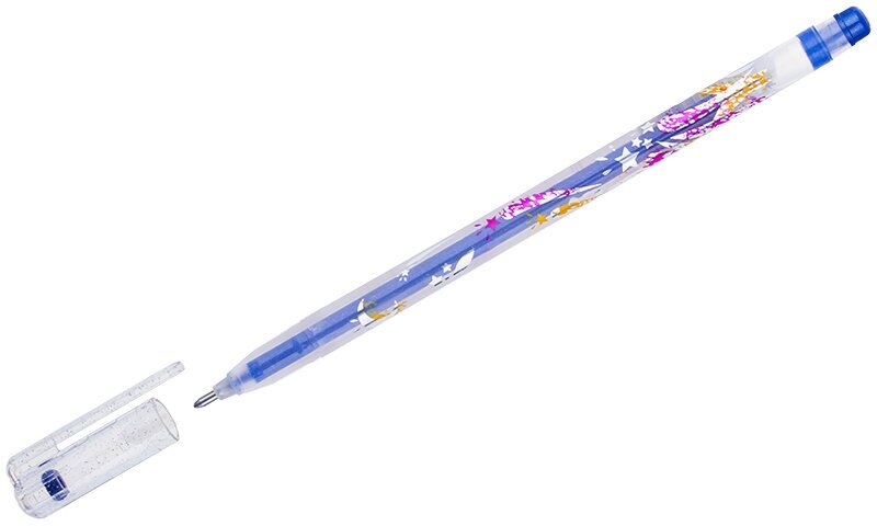 Ручка гелевая Crown "Glitter Metal Jell" синяя с блестками, 1,0мм, 4 штуки