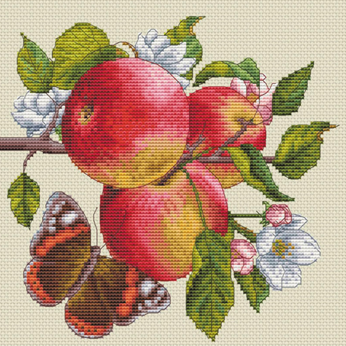 Набор для вышивания крестиком Белоснежка Яблоки на ветке / Набор для вышивания крестиком 19.5х19 см / Яблоки / Бабочка набор для вышивания сочные яблоки