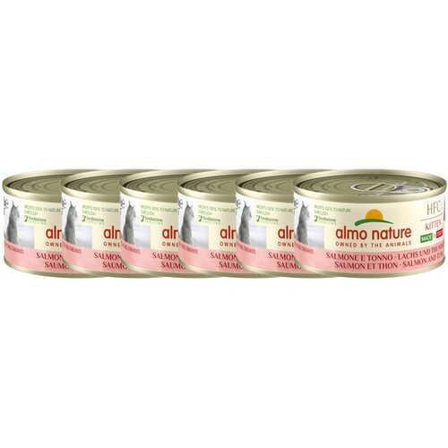 Almo Nature консервы для котят Итальянские рецепты: Лосось и Тунец (HFC - Complete - Made in Italy - Kitten Salmon and Tuna) 0,07 кг. х 6 шт. сухой корм для собак almo nature hfc лосось 1 уп х 3 шт х 1 2 кг для