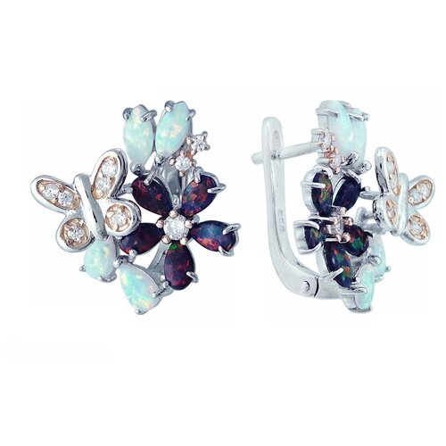 Серьги 2405937369 из серебра 925 пробы с опалом и фианитом