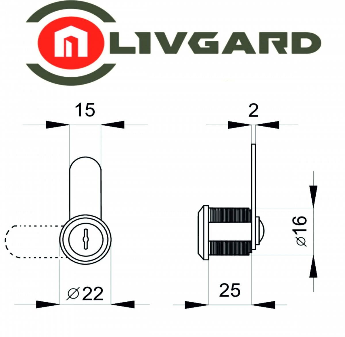 Замок почтовый LIVGARD 25мм с 2-мя ключами