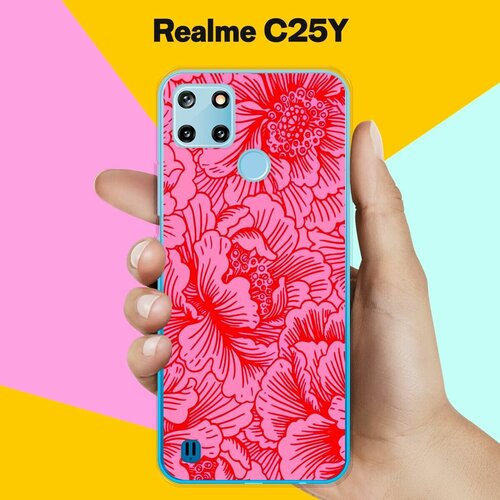 силиконовый чехол на realme c25y цветы 40 для реалми ц25 ай Силиконовый чехол на realme C25Y Цветы красные / для Реалми Ц25 Ай