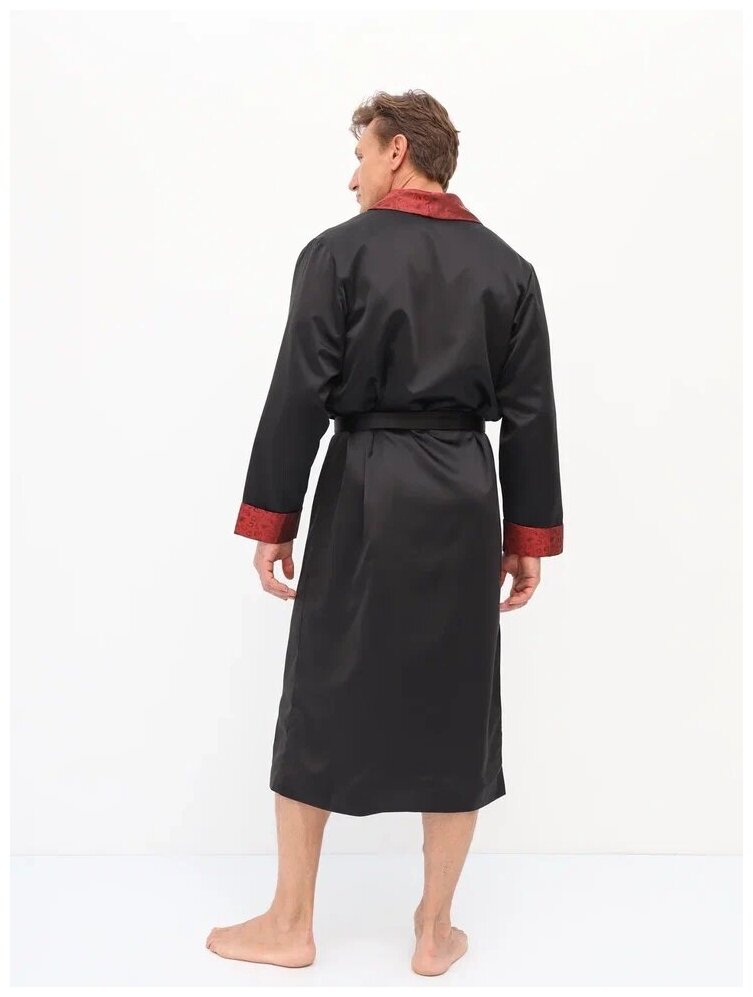 Халат мужской домашний (шёлк), Домашняя одежда, Цвет черный с красным, Размер 54 - фотография № 6