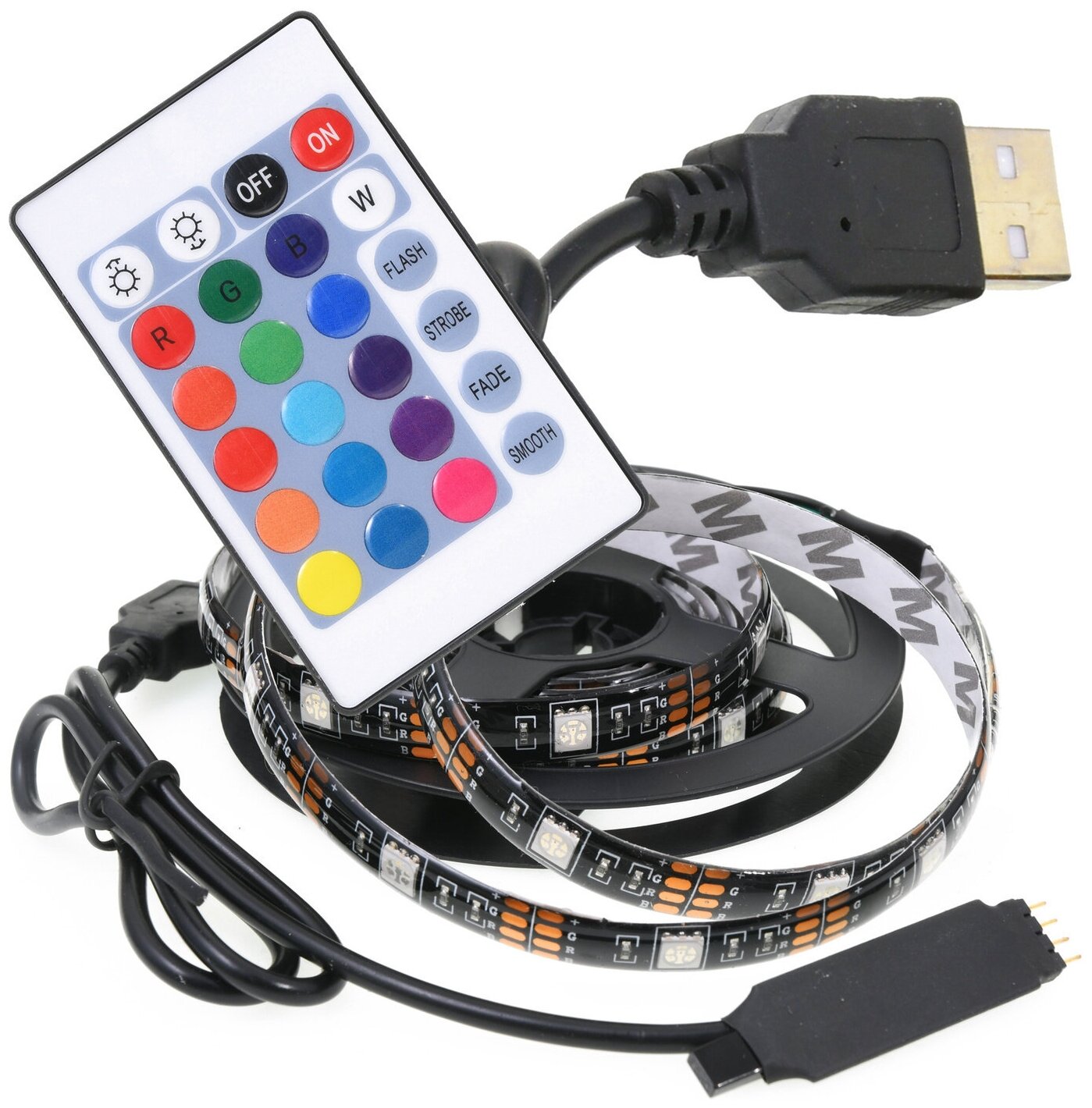 Светодиодная лента 5V RGB USB DLED VIBE SMD5050 (комплект 2 метра ленты с пультом) - фотография № 1