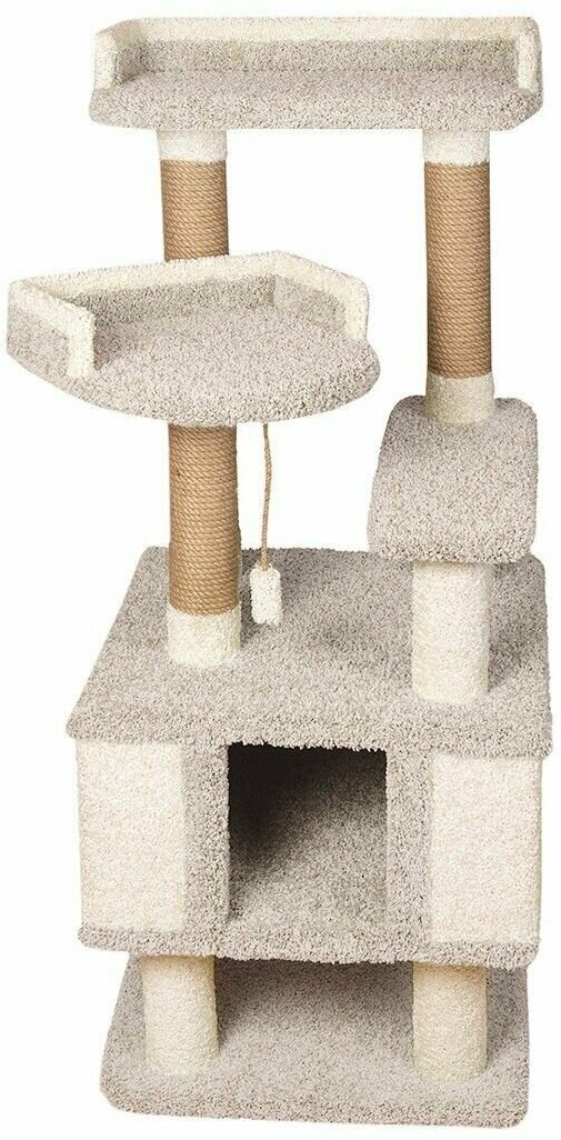Игровой комплекс для кошек с домиком и игрушкой, высокая когтеточка "Лапа" серый - фотография № 6