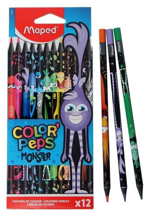 Цветные карандаши 12 цветов MAPED Color'Peps Black Monster, пластиковые