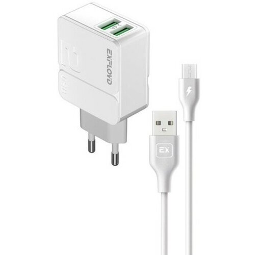 Зарядное устройство Exployd Easy 2хUSB - MicroUSB 2.4A White EX-Z-1441