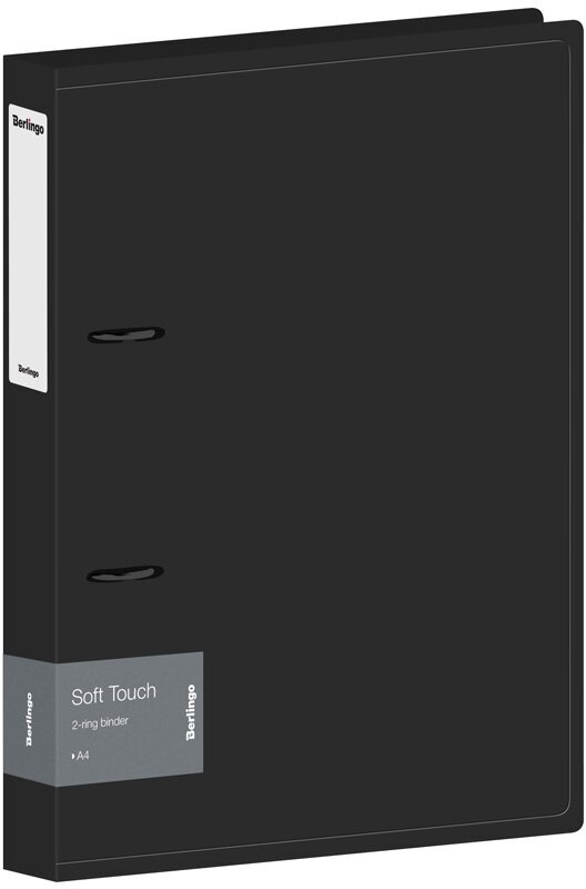 Папка на 2 кольцах Berlingo "Soft Touch", 40мм, 700мкм, черная, D-кольца, с внутр. карманом