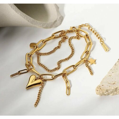 Браслет-цепочка Azimut C.O. Jewelry AND Accessories Двухслойный браслет с шармами, 1 шт., размер 16 см, золотистый