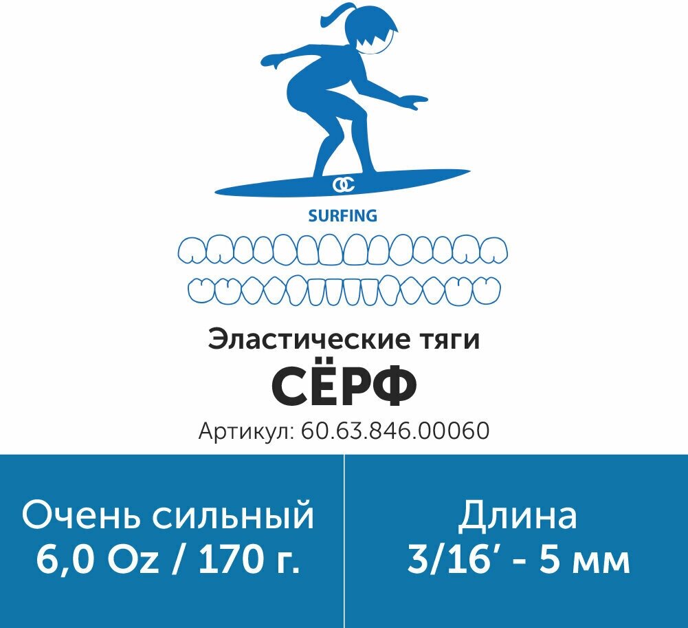 Эластик тяга для брекетов ортодонтических 3/16in 6.0oz Серф (Латекс 5мм Очень сильный - 170гр)