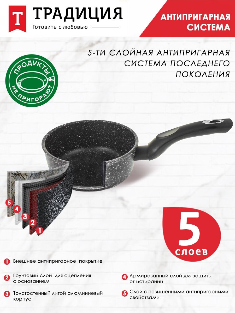 Ковш ТРАДИЦИЯ Гранит , 1л, без крышки, черный - фото №9
