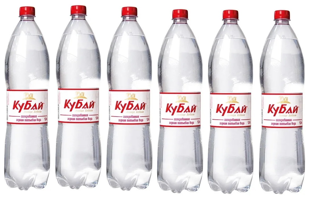 Вода питьевая "Кубай" газированная, 6 штук по 1,5 литра, ПЭТ