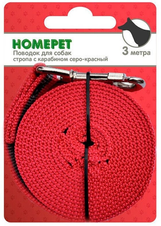 HOMEPET Поводок для собак, стропа с карабином, серо-красный 25 мм х 3 м - фотография № 1