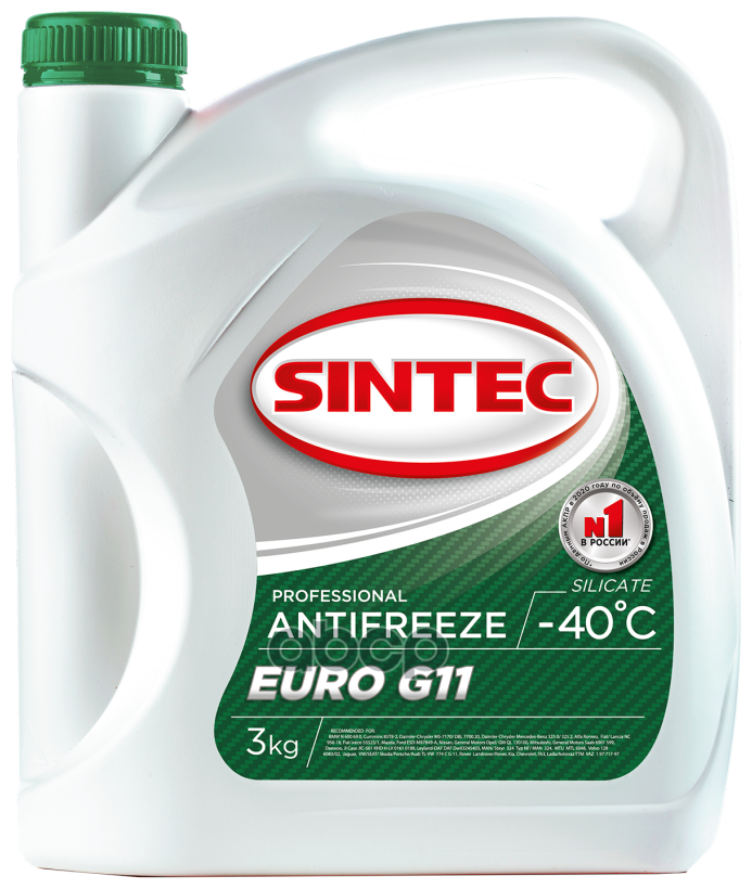 Антифриз Sintec Antifreeze Euro G11 Готовый - 40с Зеленый, 3 Кг SINTEC990465