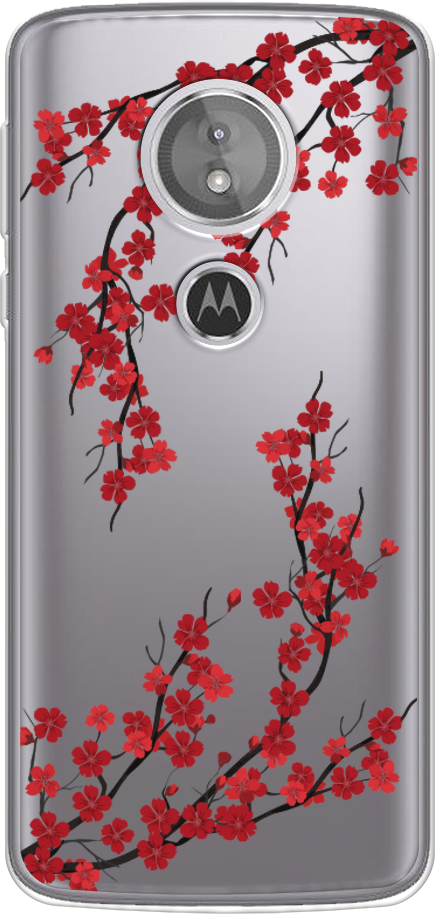 Силиконовый чехол на Motorola Moto G6 Play/E5 / Моторола Мото G6 Play/E5 "Красная сакура", прозрачный