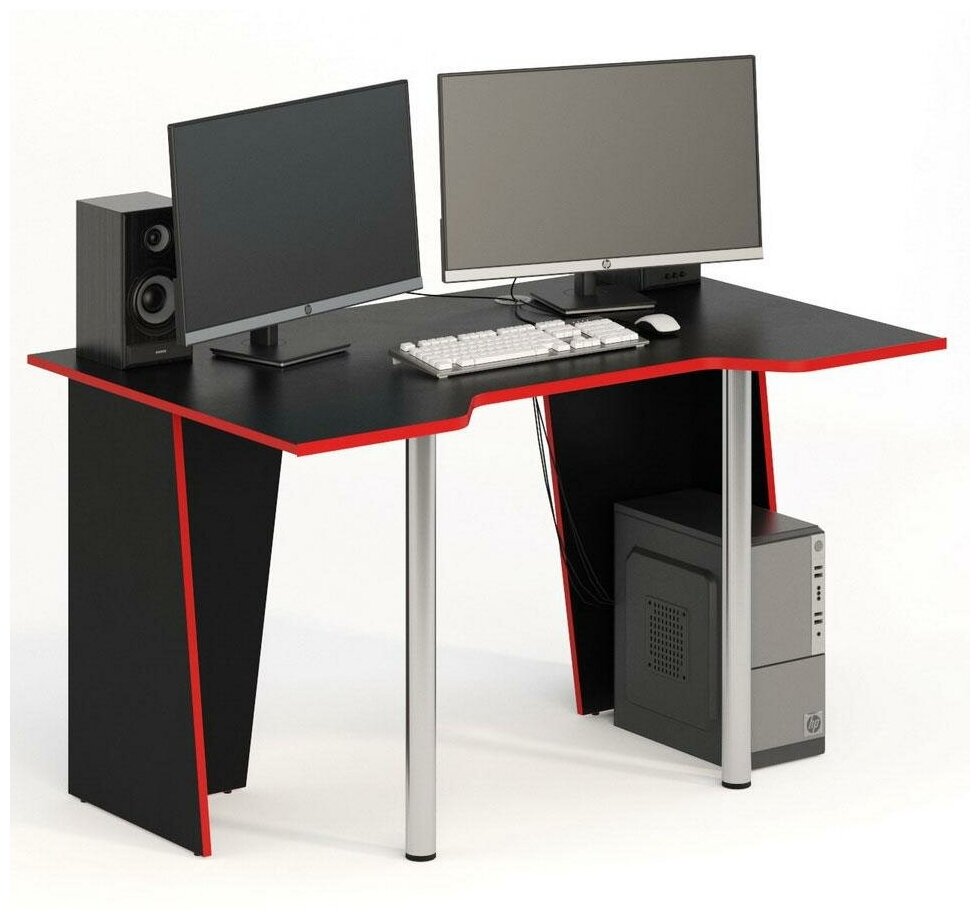 Геймерский стол, Игровой стол 135х82 см. ножки металлические МагМебель СКП-5 Gl-5 черный с красным кантом