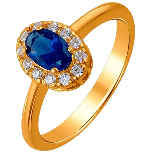 фото Эстет кольцо с сапфиром и фианитами из серебра с позолотой 01к256899а-1, размер 17