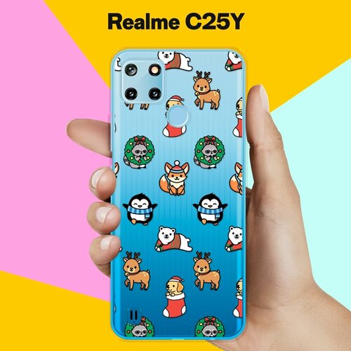 силиконовый чехол на realme c25y синий узор для реалми ц25 ай Силиконовый чехол на realme C25Y Узор / для Реалми Ц25 Ай