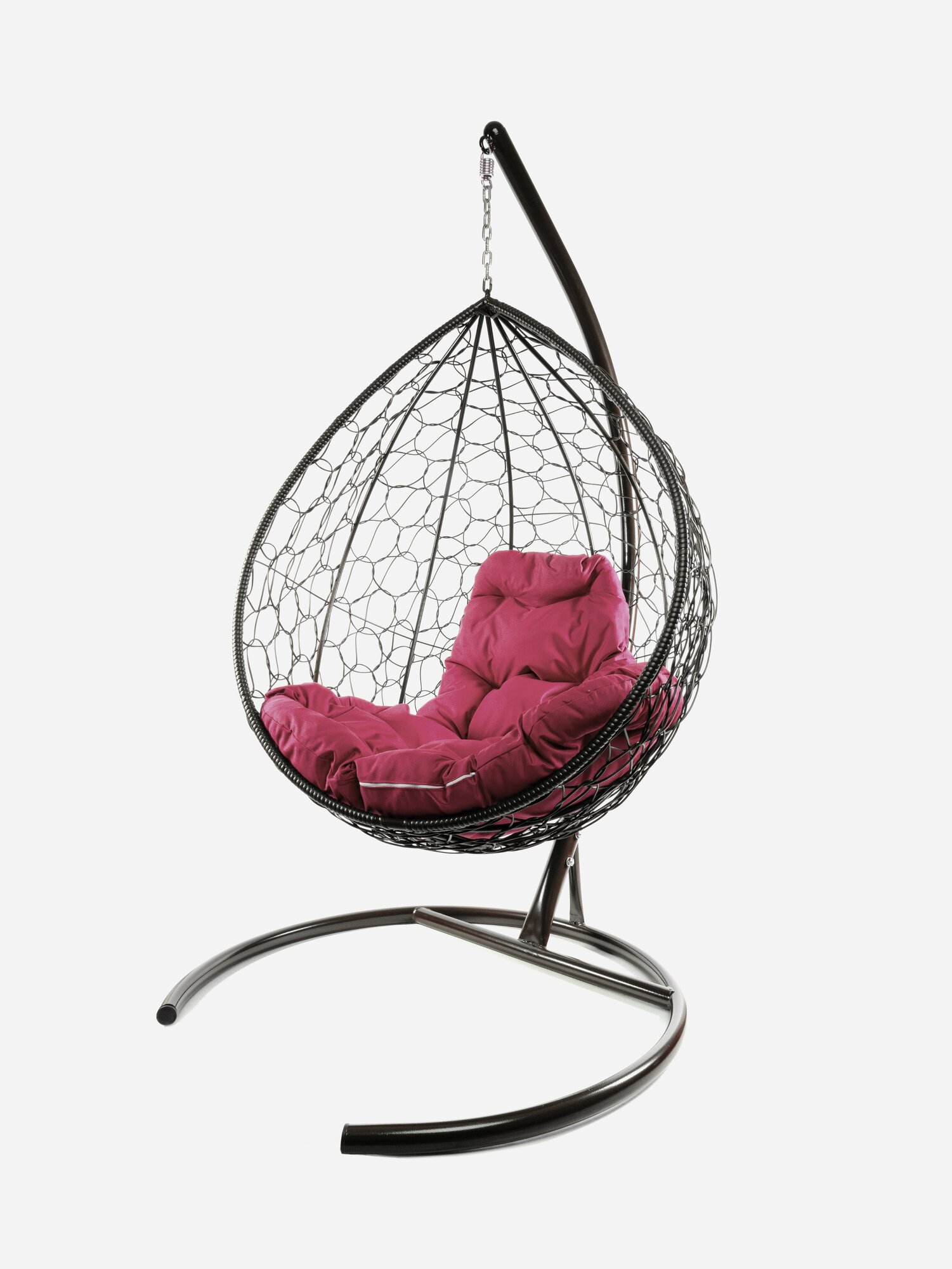 Подвесное кресло кокон M-group капля с ротангом коричневое+бордовая подушка