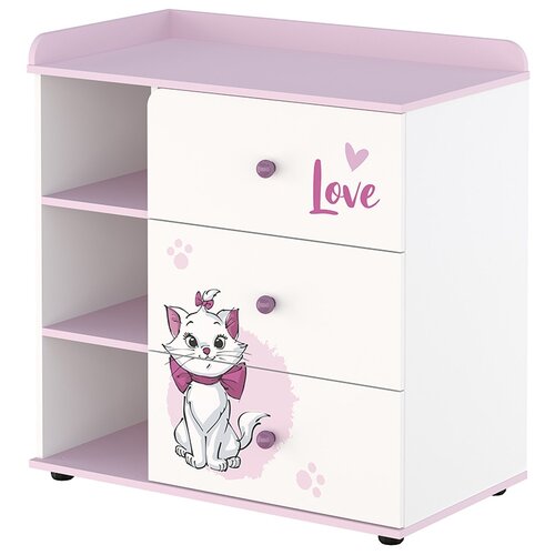 Купить Пеленальный комод Polini kids Disney baby 5090 Кошка Мари , с 3 ящиками, белый-розовый