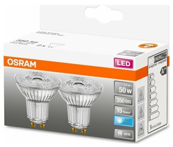 Светодиодная лампа Ledvance-osram OSRAM LSPAR165036 4,3W/840 230V GU10 Экопак 1X2