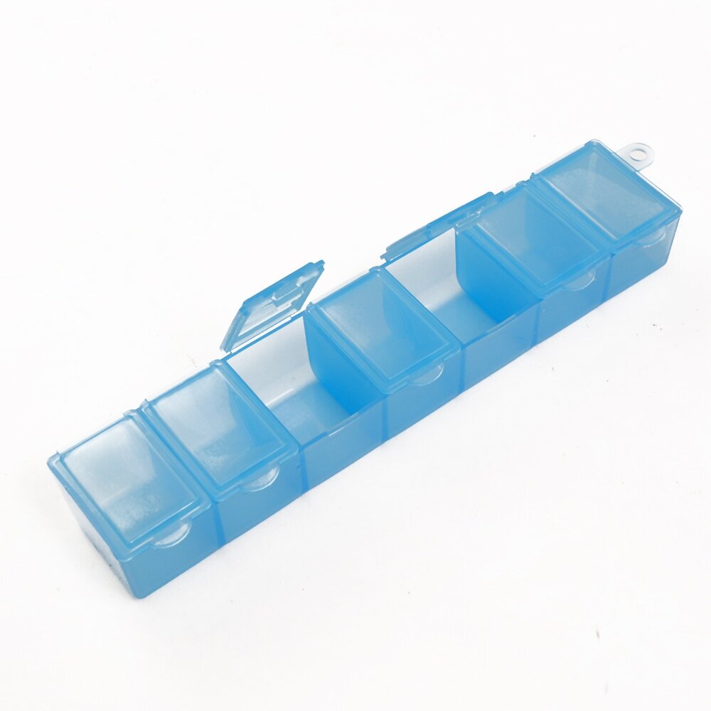 Таблетница/ органайзер для хранения лекарств на неделю 7 дней/ контейнер для бисера 7 ячеек, 15*3*2 см, голубая