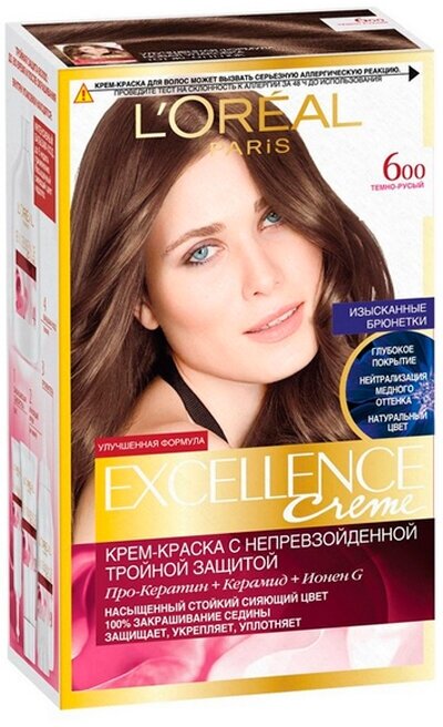 Крем-краска для волос L'Oreal Paris Excellence т.600 Темно-русый 192 мл