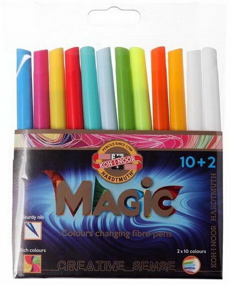 Фломастеры 10 цв + 2 MAGIC, пластмассовая упаковка