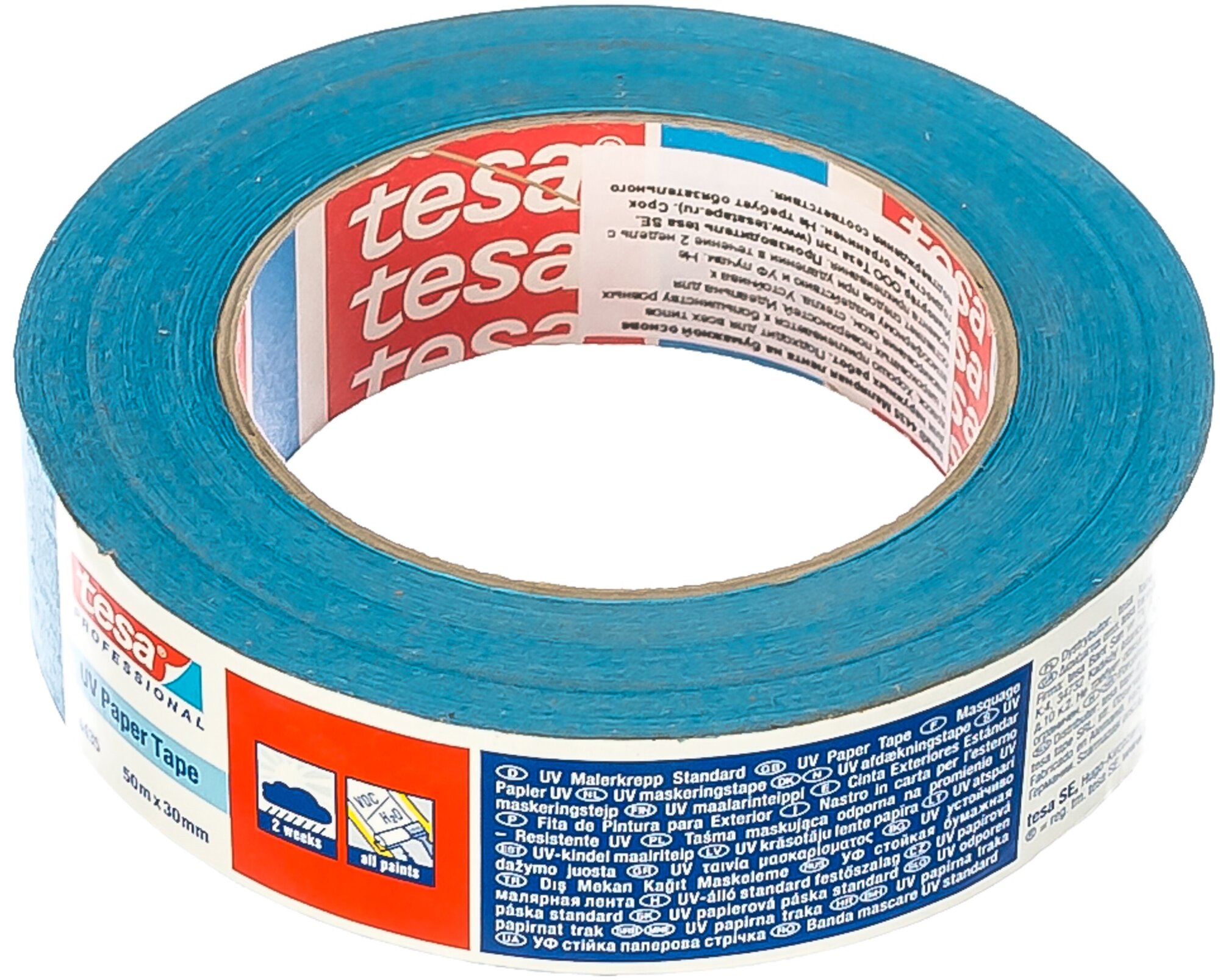Лента малярная Tesa УФ-стойкая синяя 30 мм 50 м (2 недели) - фотография № 1